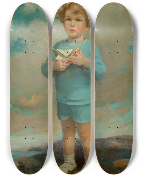 Triptych art skateboard deck of Jessie Willcox Smith Portrait Of A Boy by Jessie Willcox Smith (1863-1935)