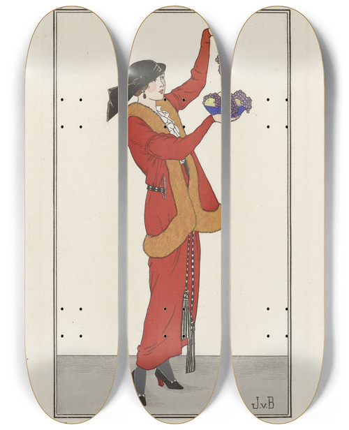 Triptych art skateboard deck of Jan Van Brock Journal Des Dames Et Des Modes The Fashion Illustrators_1 by Jan Van Brock (19-20-)