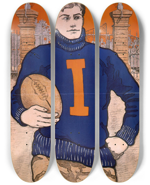 Triptych art skateboard deck of Bristow Adams Illinois Field by Bristow Adams (1875-1956)