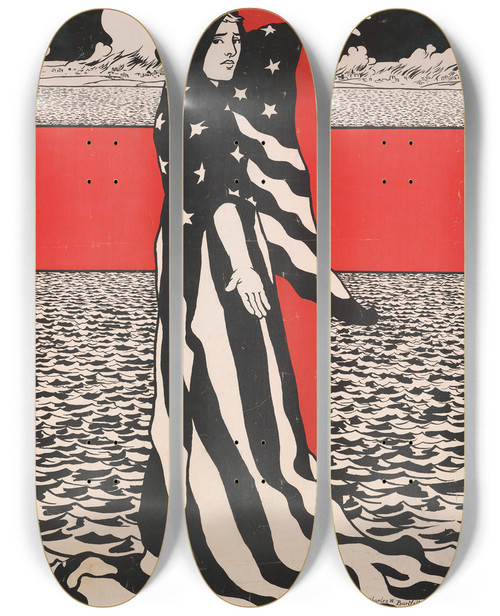 Triptych art skateboard deck of Charles William Bartlett For You They Are Giving Their Lives Over Therefor Them You Must Give Every Cent You Can Spare by Charles William Bartlett (1860-1940)