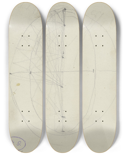 Triptych art skateboard deck of Johann Heinrich Hasselhorst Geometrical Sketches by Johann Heinrich Hasselhorst (1825-1904)