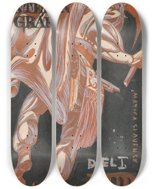 Triptych art skateboard deck of Jn Novk Cover Design For Part One Of Jur Jnoiak From Tefan Grf by Jan Novak (1921-1944)