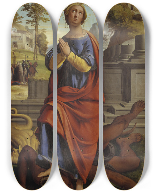 Triptych art skateboard deck of Ortolano St Margaret by Ortolano (1512-1527)