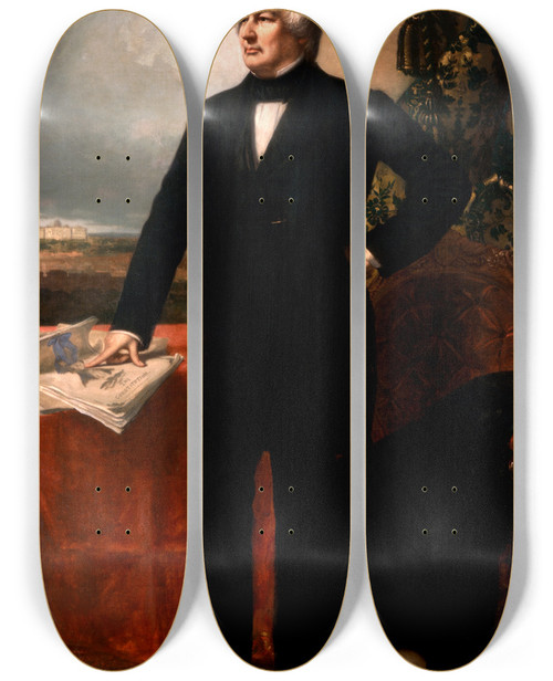 Triptych art skateboard deck of George Peter Alexander Healy Millard Fillmore_1 by George Peter Alexander Healy (1813-1894)