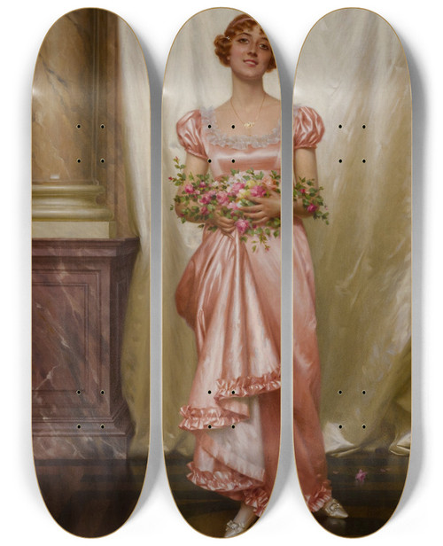 Triptych art skateboard deck of Vittorio Reggianini Roses by Vittorio Reggianini (1858-1938)