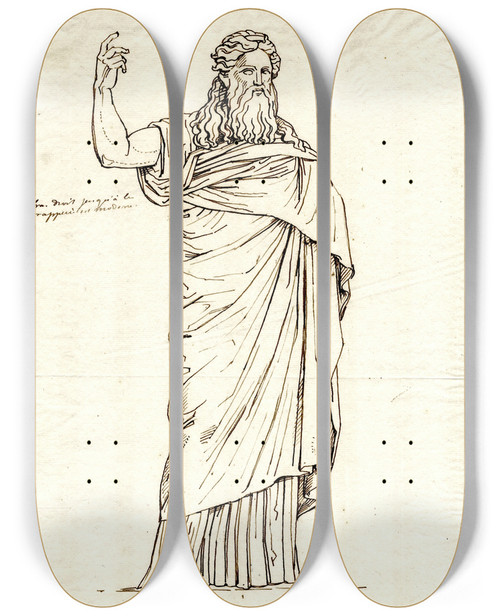 Triptych art skateboard deck of David Humbert De Superville Standing Dionysos Sardanapalus Bacchus Indien by David Humbert De Superville (1770-1849)