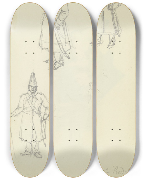 Triptych art skateboard deck of Carl Morgenstern Studienblatt Schtze In Rdelheim by Carl Morgenstern (1811-1893)