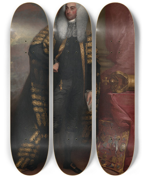 Triptych art skateboard deck of Gilbert Stuart Baron Fitzgibbon by Gilbert Stuart (1755-1828)