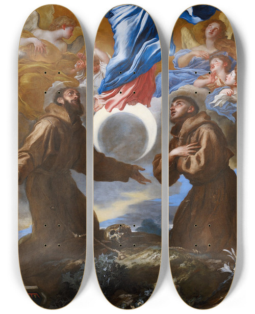 Triptych art skateboard deck of Giovanni Benedetto Castiglione The Immaculate Conception With Saints Francis Of Assisi And Anthony Of Padua by Giovanni Benedetto Castiglione (1609-1664)