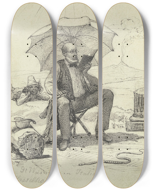 Triptych art skateboard deck of Johann Heinrich Hasselhorst Direktor Weismann In Italien by Johann Heinrich Hasselhorst (1825-1904)
