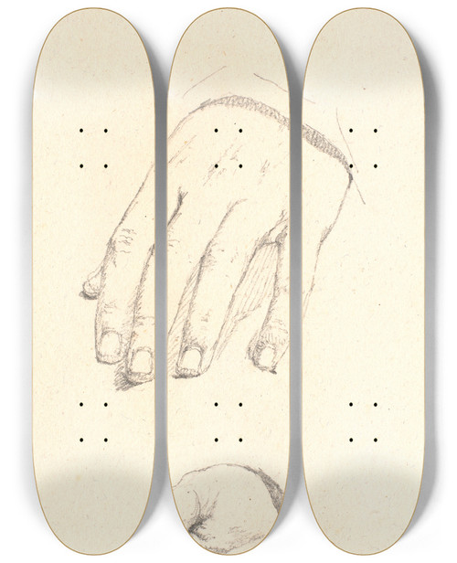 Triptych art skateboard deck of Christen Kbke Studier Af Hnder by Christen Kobke (1810-1848)