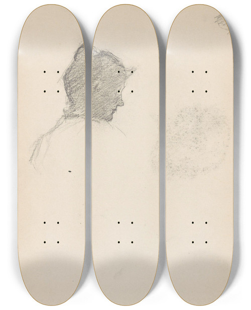 Triptych art skateboard deck of Signe Scheel Riss Av Kvinne_1 by Signe Scheel (1860-1942)