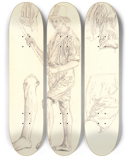 Triptych art skateboard deck of Christen Kbke En Fisker Samt Studier Til Samme by Christen Kobke (1810-1848)