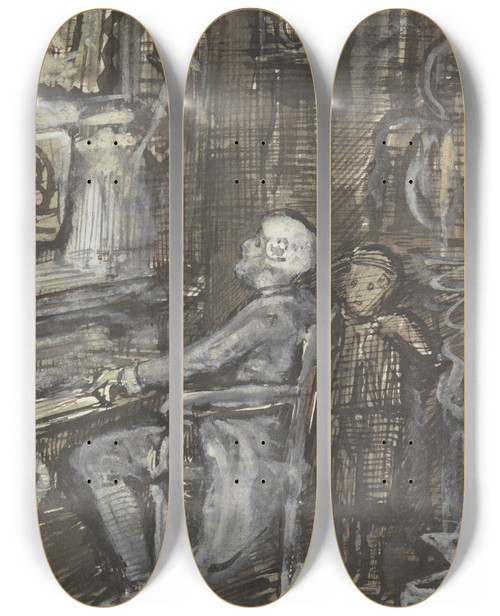 Triptych art skateboard deck of Jan Veth Organist by Jan Veth (1864-1925)