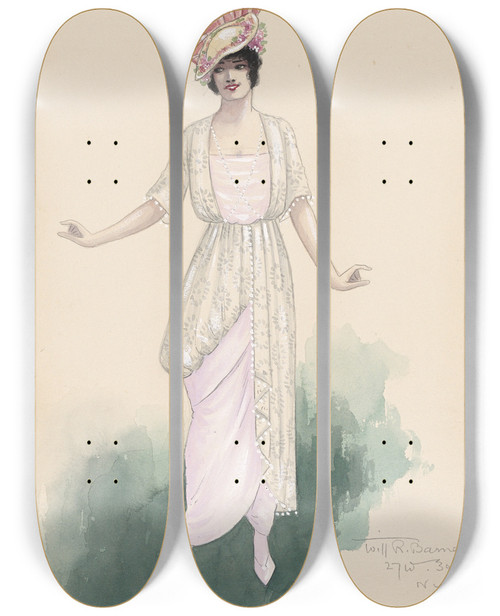 Triptych art skateboard deck of Will R Barnes Womans Costume_1 by Will R Barnes (1939)