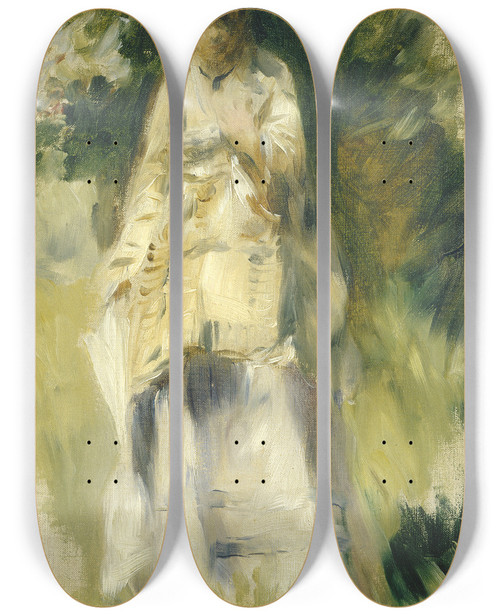 Triptych art skateboard deck of Pierreauguste Renoir Woman Standing By A Tree by Pierre-Auguste Renoir (1841-1919)