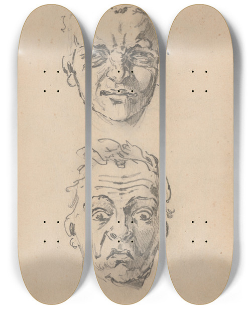 Triptych art skateboard deck of Stanisaw Wyspiaski Studies Of A Mans Head With Different Face Expressions by Stanislaw Wyspianski (1869-1907)