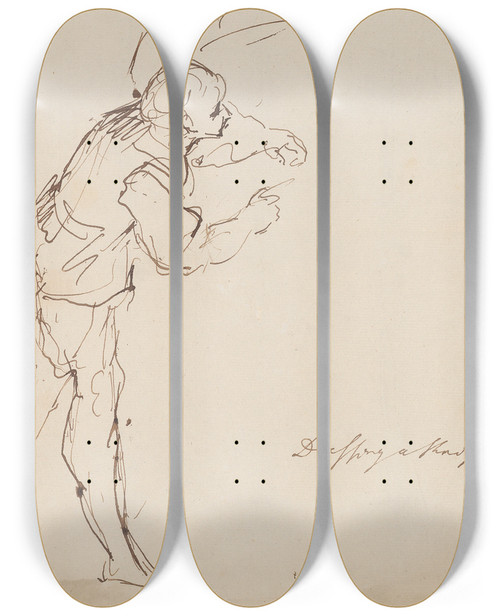 Triptych art skateboard deck of Sir Joshua Reynolds Two Sketches Of Man_2 by Sir Joshua Reynolds (1723-1792)