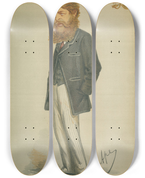 Triptych art skateboard deck of Carlo Pellegrini Royalty Simple And Unassuming Himself Yet Magnificent And Generous Towards His Fellow Men He Is The Very Prince Of Dukes The Duke Of Sutherland July 9 1870 by Carlo Pellegrini (1839-1889)