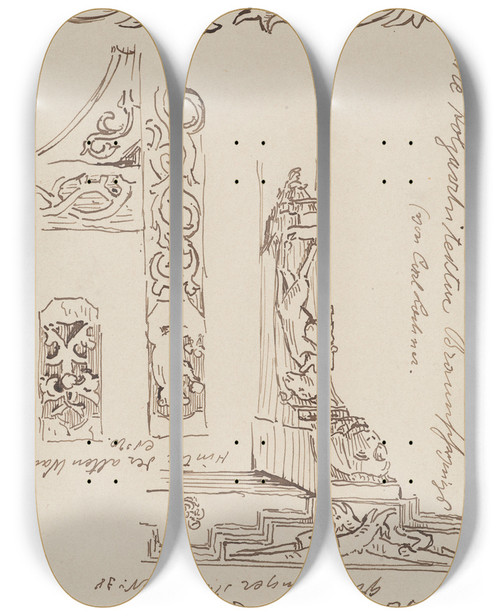 Triptych art skateboard deck of Stanisaw Wyspiaski Copies Of Decorative Motifs From Wooden Architecture by Stanislaw Wyspianski (1869-1907)