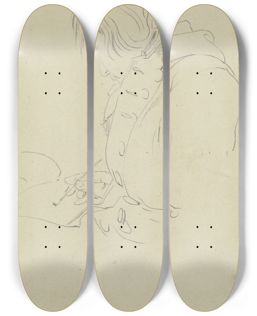 Triptych art skateboard deck of Wilhelm Von Kobell Bildnis Eines Zeichners Mit Skizzenbuch Brustbildnis Im Profil Nach Links by Wilhelm von Kobell (1766-1853)