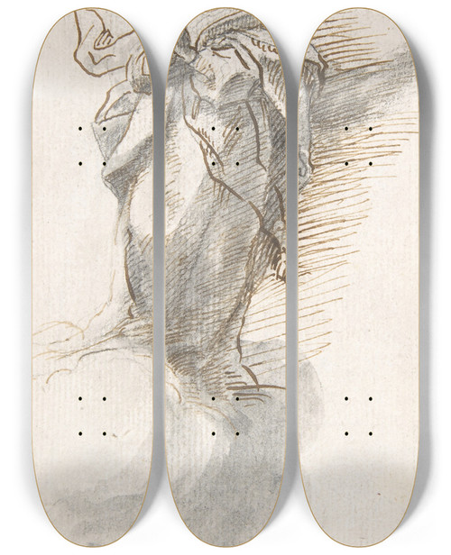 Triptych art skateboard deck of Pedro Duque Y Cornejo Virgin Of The Immaculate Conception Standing On Clouds_3 by Pedro Duque Y Cornejo (1677-1757)