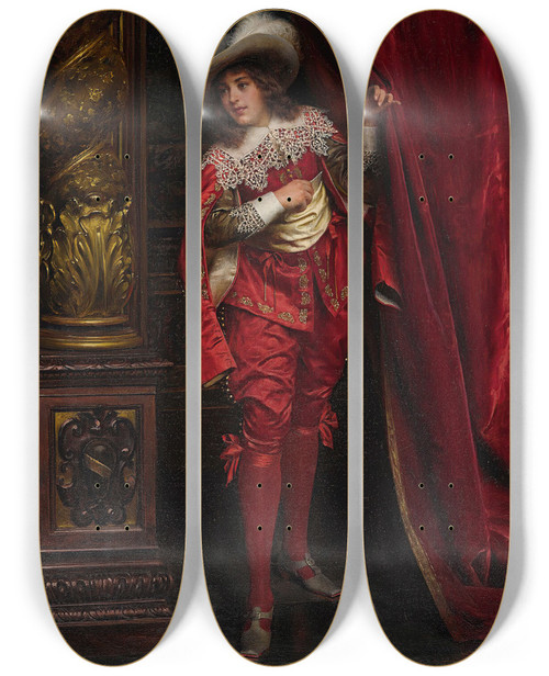 Triptych art skateboard deck of Frdric Soulacroix A Cavalier In Red by Frederic Soulacroix (1858-1933)
