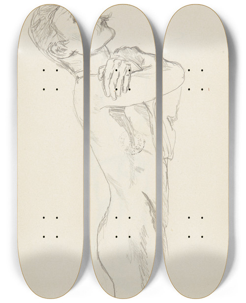 Triptych art skateboard deck of Adolf Sternschuss Akt Lecego Mczyzny by Adolf Sternschuss (1873-1915)