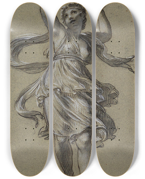 Triptych art skateboard deck of Pierrepaul Prudhon Danseuse Aux Cymbales by Pierre-Paul Prud'hon (1758-1823)