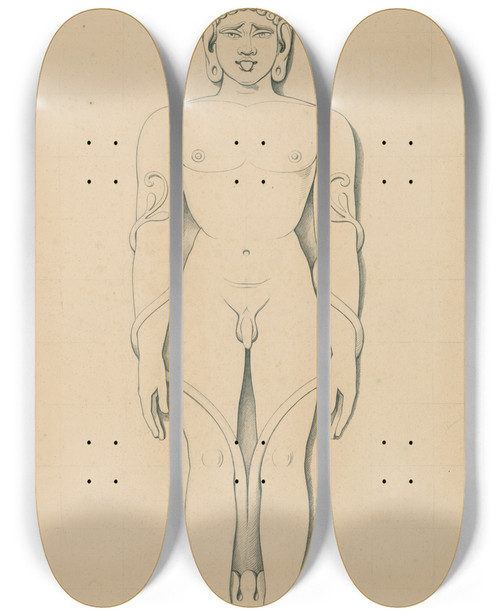 Triptych art skateboard deck of David Humbert De Superville Statue Of The God Iswara by David Humbert De Superville (1770-1849)