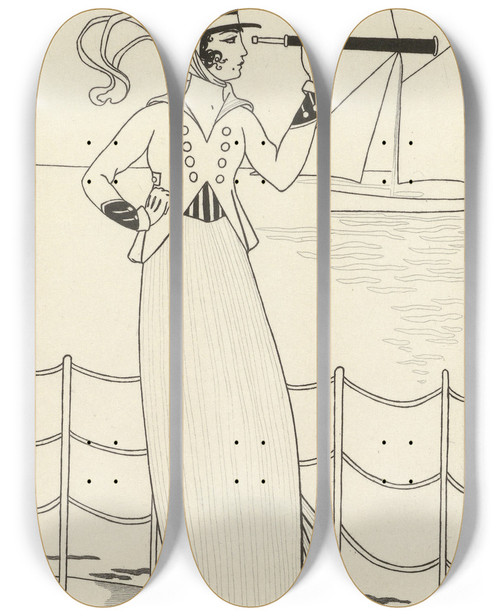 Triptych art skateboard deck of George Barbier Journal Des Dames Et Des Modes Costumes Parisiens 1914 No 164 by George Barbier (1882-1932)