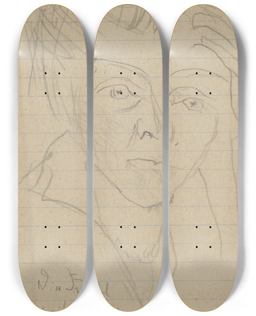 Triptych art skateboard deck of Max Beckmann Fridel Battenberg Mit Der Linken Hand Gezeichnet by Max Beckmann (1884-1950)