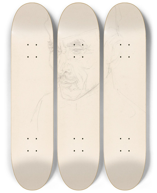 Triptych art skateboard deck of Jan Veth Portret Van Een Javaan Schets by Jan Veth (1864-1925)
