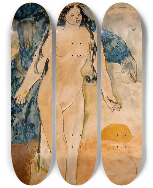 Triptych art skateboard deck of Ernst Josephson Knight And Maiden by Ernst Josephson (1851-1906)