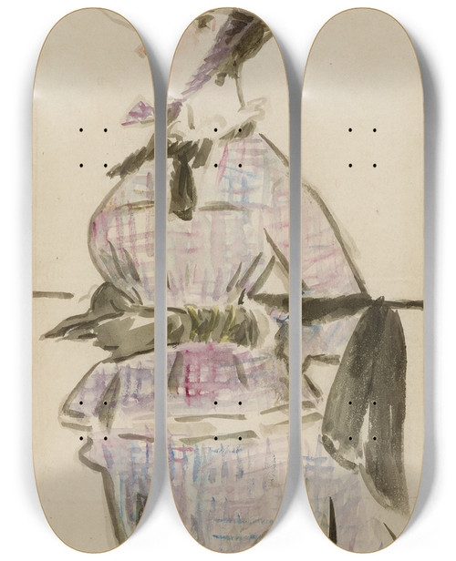 Triptych art skateboard deck of Douard Manet Femme En Costume Devoyage by douard Manet (1832-1883)
