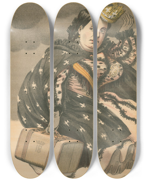 Triptych art skateboard deck of James Tissot Vanity Fair Royalty She Has Throughout Her Life Been Betrayed By Those Who Should Have Been Most Faithful To Her Isabella Ii Queen Of Spain September 28 1869 by James Tissot (1836-1902)