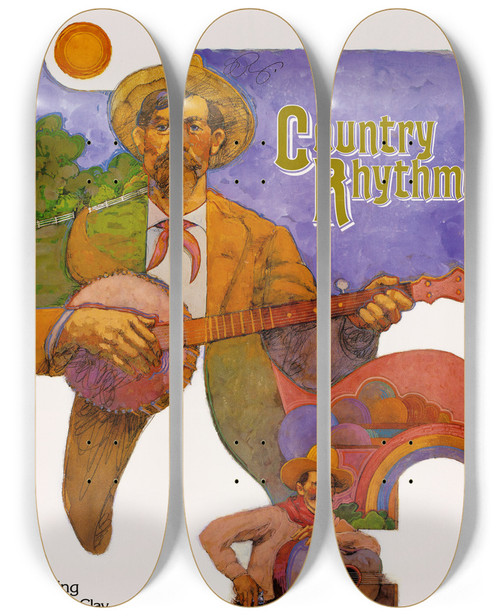 Triptych art skateboard deck of Us Information Agency Country Rhythms Featuring The Red Clay Ramblers And John Delafose And The Eunice Playboys by U S Information Agency (1953-1999)