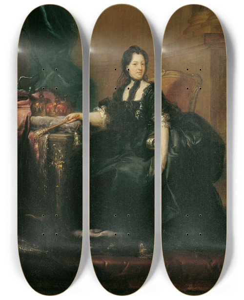 Triptych art skateboard deck of Franz Messmer Kaiserin Maria Theresia In Witwentracht by Franz Messmer (1728-1773)