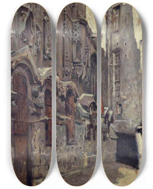Triptych art skateboard deck of Henri Dabadie Les Charniers De Lglise Saintgervaissaintprotais by Henri Dabadie (1867-1949)