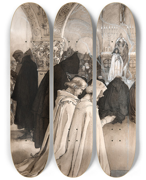 Triptych art skateboard deck of Carl Larsson Illustration To Singoallathe Wind Is My Lover By Viktor Rydberg_7 by Carl Larsson (1853-1919)