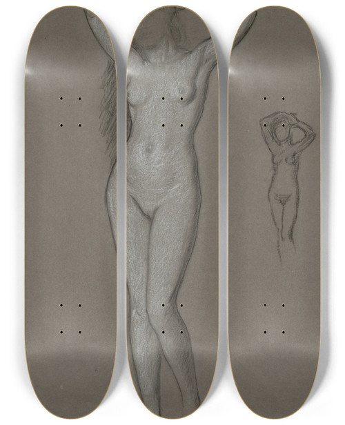 Triptych art skateboard deck of Elihu Vedder Study For The Figure Ofvenus by Elihu Vedder (1836-1923)