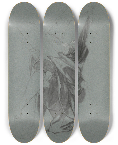 Triptych art skateboard deck of Nicaise De Keyser The Engraver Lucas Vorsterman I by Nicaise De Keyser (1813-1887)