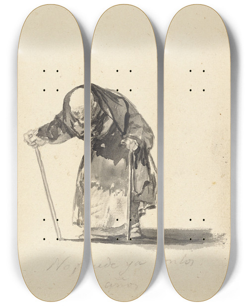 Triptych art skateboard deck of Francisco De Goya He Can No Longer At The Age Of Ninetyeight by Francisco de Goya (1746-1828)