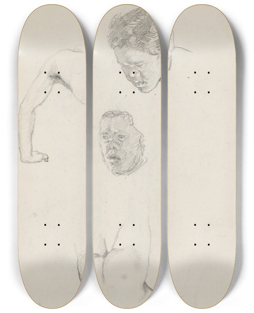 Triptych art skateboard deck of Niels Skovgaard Fire Studier Efter Samme Model Som Recto by Niels Skovgaard (1858-1938)