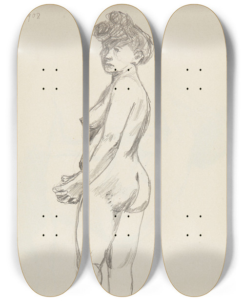 Triptych art skateboard deck of Adolf Sternschuss Akt Stojcej Kobiety_6 by Adolf Sternschuss (1873-1915)
