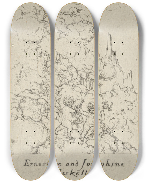 Triptych art skateboard deck of Ernest Haskell Birth Of Ernest Jr And Josephine Haskell by Ernest Haskell (1876-1925)