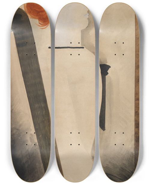 Triptych art skateboard deck of Oskar Schlemmer Sitzende by Oskar Schlemmer (1888-1943)
