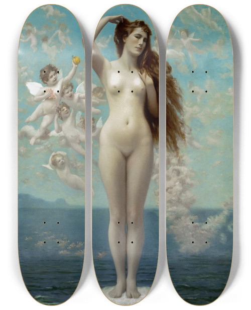 Triptych art skateboard deck of Jeanlon Grme Venus Rising by Jean-Lon Grme (1824-1904)