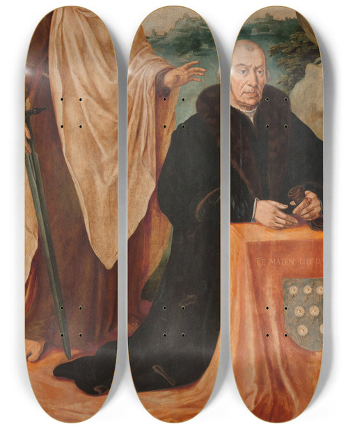 Triptych art skateboard deck of Maarten Van Heemskerck Sibylla Erythrea by Maarten Van Heemskerck (1498-1574)