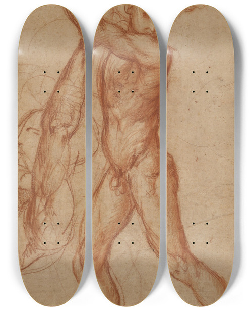 Triptych art skateboard deck of Pontormo Jacopo Carucci Study Of A Nude Boy Partial Figure Study by Pontormo (Jacopo Carucci) (1494-1557)